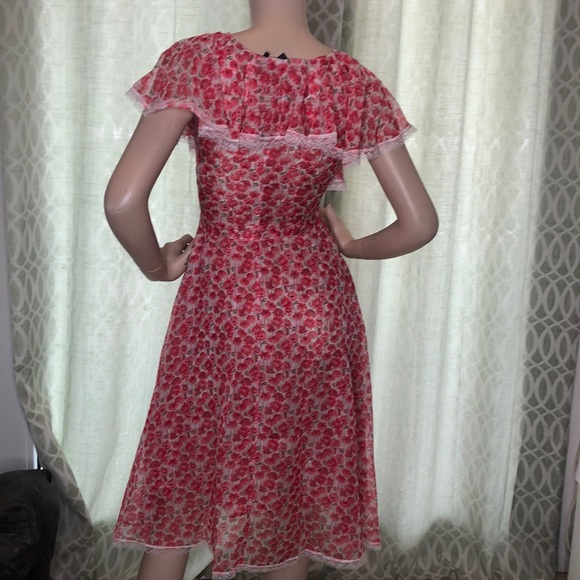 SHORT SLEEVE RUFFLE FLORAL MIDI DRESS - Picture 11 of 11